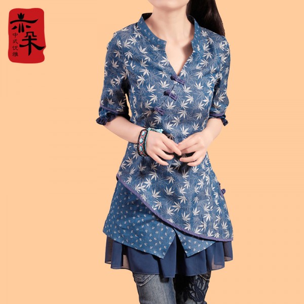 Free Shipping 2016 New Fashion National Trend Female One-piece Dress Plus Size Chinese Style Cotton And Linen Half Sleeve Dress