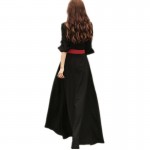 Free Shipping 2016 New Fashion Spring Autumn Bohemia Long Maxi Shirt Dress Beach Floor Length Long Sleeve Dress With Belt S-XXL