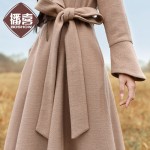 Free Shipping 2017 New Fashion Long Maxi Winter Woolen Trench Women Double Breasted Fur Collar Overcoat With Belt S-L Thick