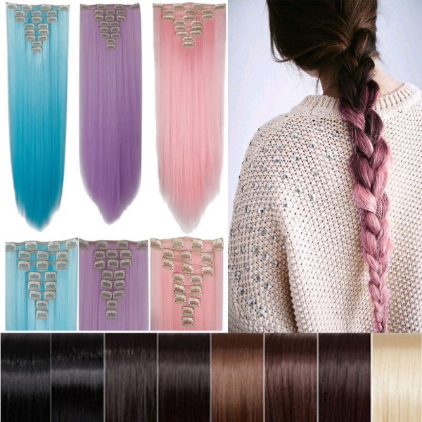 Free Shipping 26" 66cm Women Long Straight Clip in hair Extentions 8PCS Full Head hair Extension thick brown pink red purple