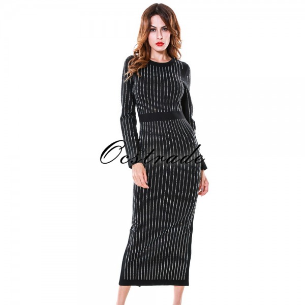 Free Shipping Bodycon Dress 2017 New Fashion Beautiful Long Sleeve Womens Midi Dress for Night Club Party Wholesale HL