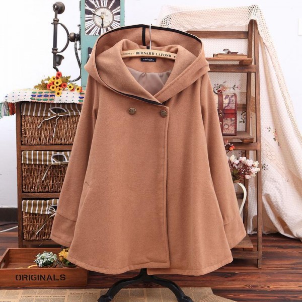 Free Shipping British poncho imitated woollen long overcoat manteau femme de sigual coat women hooded cape cloak cloke outwear