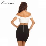 Free Shipping Cropped Tops Womens New Arrival 2017 White Rayon Bandage Crop Top Off Shoulder Red Black Hot Pink 8 Colors