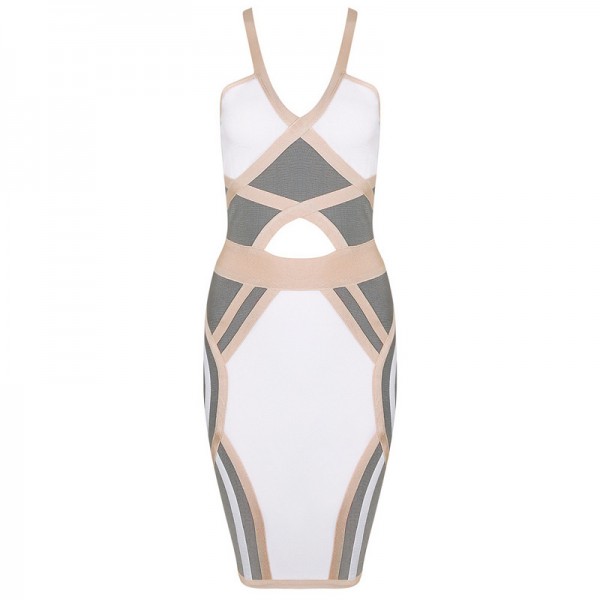 Free Shipping NUDE, WHITE AND GREY High Quality HALTERNECK Celebrity Bandage Dresses for Cocktail and Party 2016 New Arrival