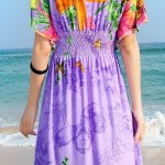 Free Shipping New Sexy Casual Women Floor-Length Beach Dress Butterfly Sleeve Print Bow V-Neck Summer Sundress