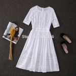 Free Shipping Summer   Elegant Kate Style Hollow Out Embroidered 100% Cotton Dress 150522YY01