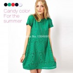 Free shipping 2017 New Fashion Women Dress European American ladies Short Sleeve O-Neck Casual Sexy Lace Dress 5 colors S/M/L/XL