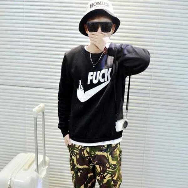 Funny Style Fuck Letter Print Black Mens Autumn Sweatshirt Man Novelty Punk Rock Pullover Male Clothes For Men Women Emoji Logo