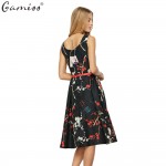 GAMISS Retro Flower Pattern Dress For Women Sleeveless Slim A Line Midi Belt Dresses Party Banquet Female Vestidos