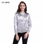 GCARO 2017 Women Silver Bright Jacket With Lining High Quality Smooth Soft Cropped Coat New Early Spring Plus Size XL Outwear 