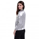 GCARO 2017 Women Silver Bright Jacket With Lining High Quality Smooth Soft Cropped Coat New Early Spring Plus Size XL Outwear 