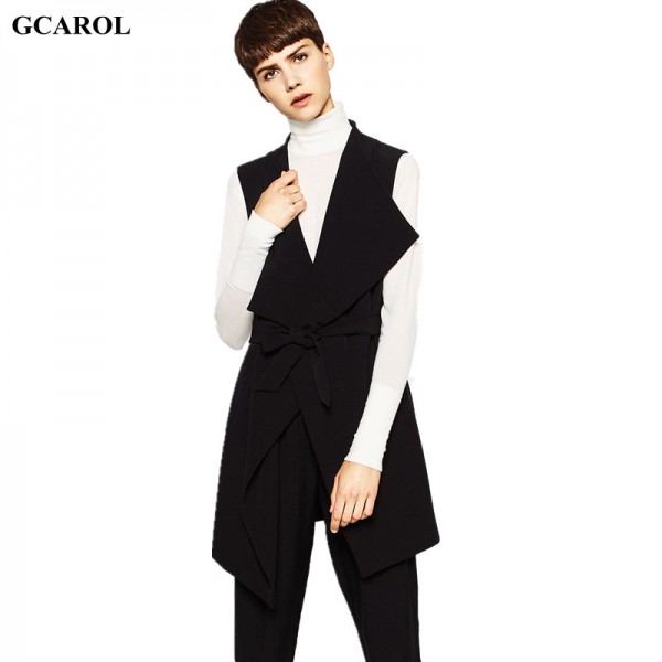 GCAROL Women New Arrival OL Basic Vest With Sashes Two Pockets High Quality Office Long Waistcoat Elegant Vest For 4 Season