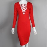 GD161 S-XXL Women Long Sleeve Autumn Dress Sexy Tie Up Club Dress Lace Up Pencil Midi Bodycon Vestidos Cross Bandage Dresses New