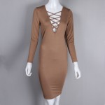 GD161 S-XXL Women Long Sleeve Autumn Dress Sexy Tie Up Club Dress Lace Up Pencil Midi Bodycon Vestidos Cross Bandage Dresses New