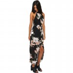 GD320 New Woman Vintage Floral Print Choker Neck Halter Hi Lo Maxi Dress Chiffon Beach Dresses