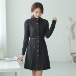 GOPLUS Female Sweater Cardigan 2017 Winter Korean Vintage Slim Long Sweater Dress Single Breasted Turtleneck Knit Sweater Dress