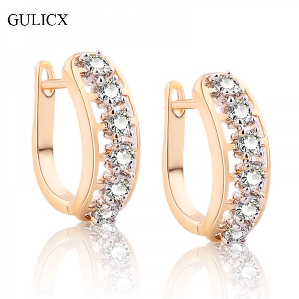 GULICX Brand New 2017 Hollow Huggie Ear Piercing Hoop Earring for Women Gold-color Earing White CZ Wedding Jewelry E202