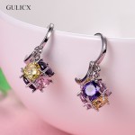 GULICX Fashion White/Gold-color Drop Earrings for Women Long Dangle Earing Crystal CZ Zircon Statement Wedding Ball Jewelry E304