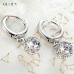 GULICX Fashion White/Gold-color Drop Earrings for Women Long Dangle Earing Crystal CZ Zircon Statement Wedding Ball Jewelry E304