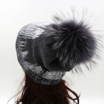 GZHilovingL Soft Warm Winter Beanie Gold Metallic With Fur Pompom Caps Cool Wool Thick Winter Fur Hats For Womens Ladies Gilrs 