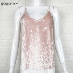 Gagalook 2016 Brand New Women Tops Sexy Fashion V Neck Velvet Cami Pink Casual Camisole T1165