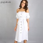 Gagalook 2016 Brand Summer Dress Women White Robe Sexy Off Shoulder Button Tunic Elegant Long Party Dress Vestidos D0889