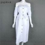 Gagalook 2016 Brand Summer Dress Women White Robe Sexy Off Shoulder Button Tunic Elegant Long Party Dress Vestidos D0889