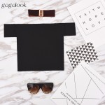 Gagalook 2016 Brand T Shirt Women Off Shoulder Crop Tops Black White Ribbed T-shirt Kyliejenner Sexy Tee Shirt Femme T1264