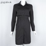 Gagalook 2016 Brand Winter Women Office Dress Pink Black Shirt Robe Vintage Retro Midi Tunic Long Sleeve Vestidos D0811