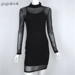 Gagalook 2016 New Arrivals Autumn Dress Long Sleeve Mesh Sexy Dresses Women 2 Piece Set Spaghetti Strap Dresses D0829