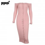 Gagaopt 2018 Summer Off Shoulder Women Dress Knee-length Black/Pink Knitting Spring Dresses Causal Button Vestidos Robes