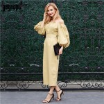 Gagaopt Brand 100% Cotton Autumn Dress Off the Shoulder Puff Sleeve Vintage Long Dress Party Dresses Robe Femme Vestidos