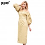 Gagaopt Brand 100% Cotton Autumn Dress Off the Shoulder Puff Sleeve Vintage Long Dress Party Dresses Robe Femme Vestidos