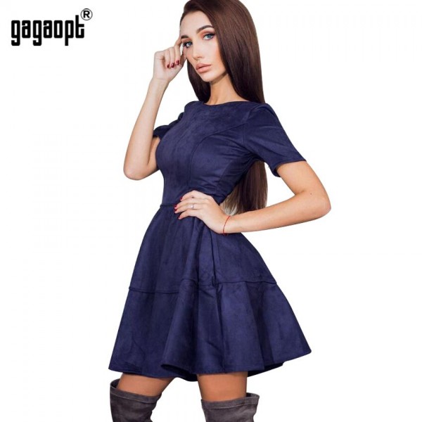 Gagaopt Summer Dress 2017 O-neck Short Sleeve Office Dress 3 Color Causal A-line Sexy Party Dresses Spring Jurken Lady Vestidos