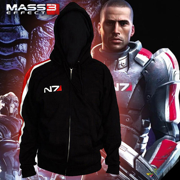 Game Mass Effect Hoodies N7 Original Armour Stripe Hoody Zipper Cosplay Costume Sweatshirts Coat Outwear High Quality Version