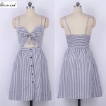 Gamiss 2016 Sexy Striped Bustier Summer Women Dress Spaghetti Front Lace Up Dresses Female Casual Beach Party Club Vestidos