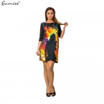 Gamiss 2016 Summer Plus Size Women Dresses Fashion Printing Round Neck Half Sleeve Woman Over Size Dress Large size Casual Dress