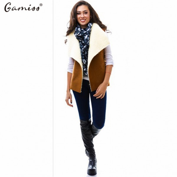 Gamiss 2016 Women Casual Basic Sherpa Vest Coat Female Winter Autumn Warm Sleeveless Outwear Cool Waistcoat For Party Office