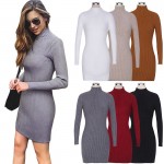 Gamiss Autumn Winter Women Knitted Dresses Casual Turtleneck Long Sleeve Thicken Warm Woman Long Sweater Dress Female Vestidos