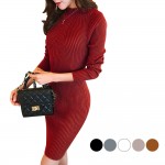 Gamiss Autumn Winter Women Knitted Dresses Casual Turtleneck Long Sleeve Thicken Warm Woman Long Sweater Dress Female Vestidos