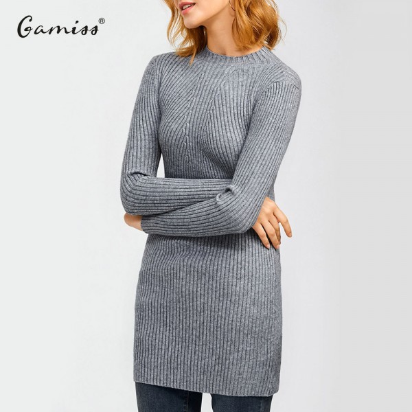 Gamiss Autumn Winter Women Knitted Dresses Casual Turtleneck Long Sleeve Thicken Warm Woman Long Sweater Dress Female Vestidos