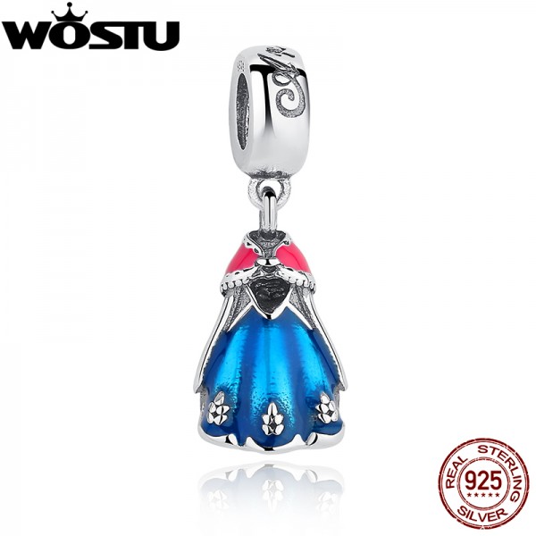 Genuine 925 Sterling Silver  Anna's Dress Blue Charm Fit Original WST Bracelet Necklace For Women Authentic Jewelry Gift