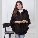 Genuine Mink Knit Jacket Women's Cloak Flounced V-Neck Hooded Jacket Fur Coat Fur Free Shipping