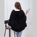 Genuine Mink Knit Jacket Women's Cloak Flounced V-Neck Hooded Jacket Fur Coat Fur Free Shipping