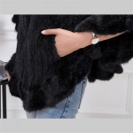 Genuine Mink Knit Jacket Women's Cloak Flounced V-Neck Hooded Jacket Fur Coat Fur Free Shipping