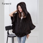 Genuine Mink Knit Jacket Women's Cloak Flounced V-Neck Hooded Jacket Fur Coat Fur Free Shipping