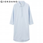 Giordano Women Shirt Dress Long Sleeves Casual Dress Robe Femme Cotton Spring Dress Brand Clothing Long Shirt Vestido