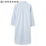 Giordano Women Shirt Dress Long Sleeves Casual Dress Robe Femme Cotton Spring Dress Brand Clothing Long Shirt Vestido