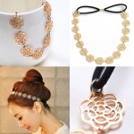 Girl'S Fashion Metal Chain Jewelry Hollow Rose Flower Elastic Hair Band Headband hairband hair accessories