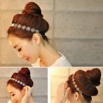 Girl'S Fashion Metal Chain Jewelry Hollow Rose Flower Elastic Hair Band Headband hairband hair accessories